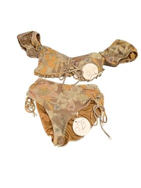 P2F Floral Textured Two-Piece Bikini Set Dusty Gold Bottom Size M Top Size L NWT